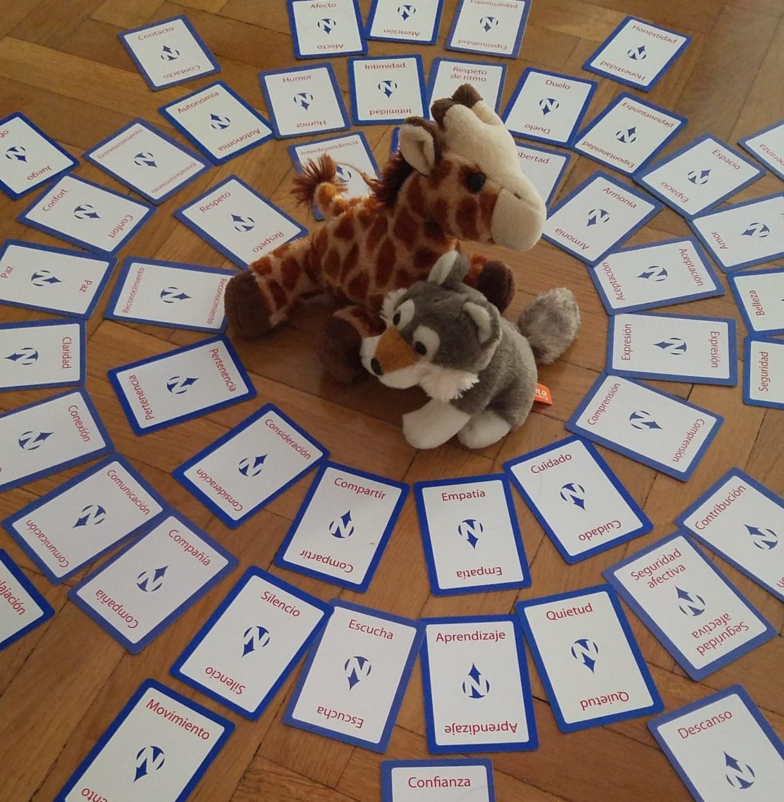 taller de Comunicación NoViolenta, la jirafa y el chacal con las cartas de necesidades de simple.cat